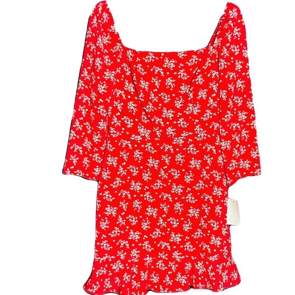 B. Darlin Red Square Neck Ditsy Floral Dress 7/8 - Picture 2 of 10